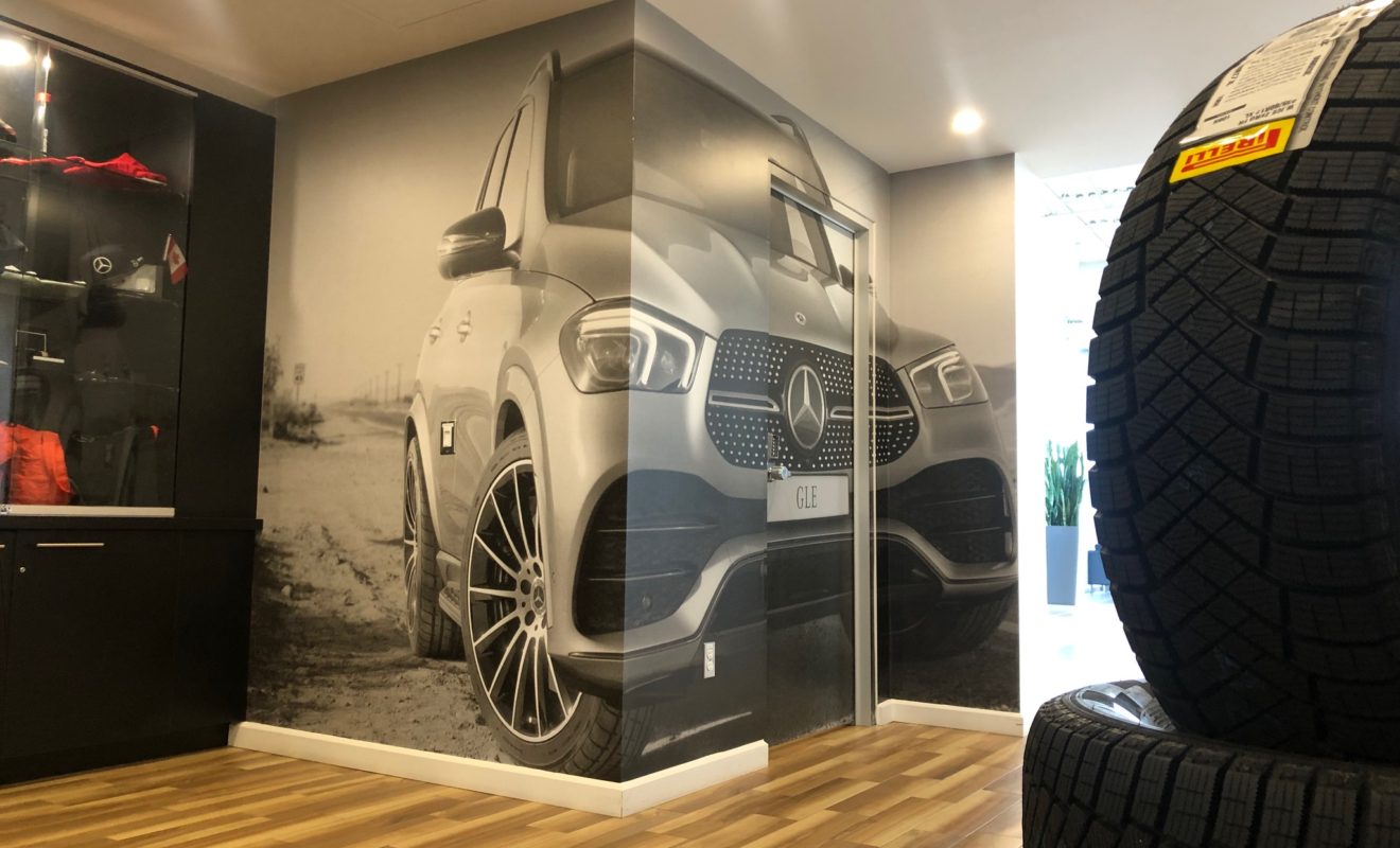 Mercedes Wall Mural | K6media Wall Graphics of Mercedes Benz cars in Ottawa Mercedes benz showroom